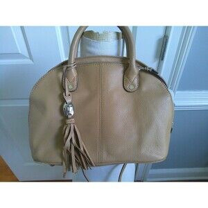 NWOT  Tignanello Tan Pebble Leather Tote Shoulder Bag Striped Lining Zip Pockets